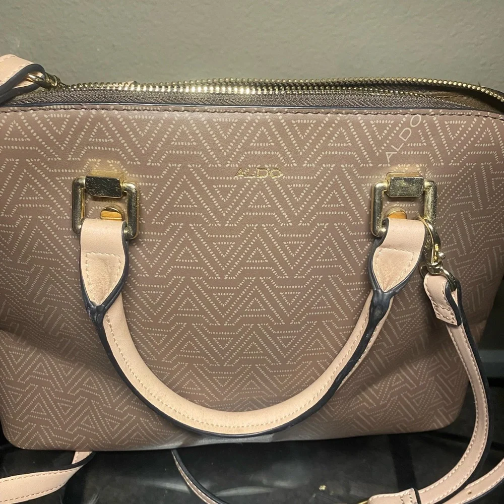 Aldo Taupe Brown Monogram Dome Satchel - Picture 2 of 5